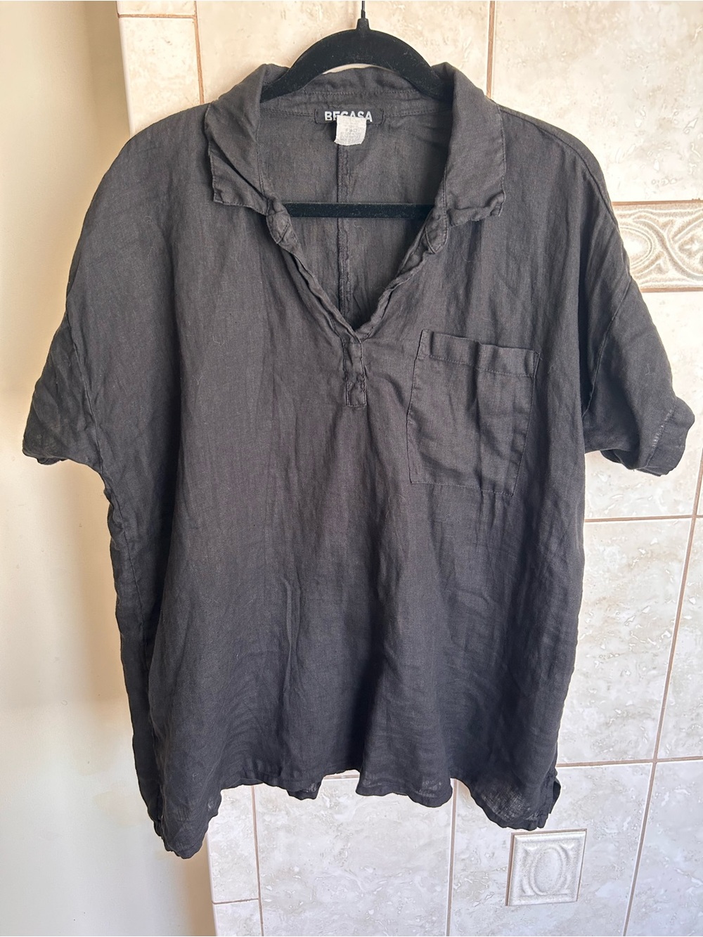 Short Sleeve Linen Shirt - Charcoal